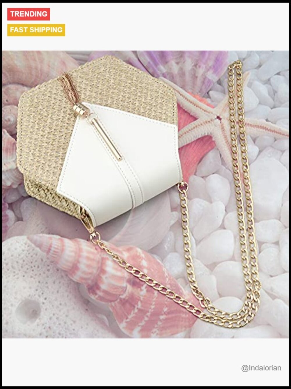 Straw and PU Leather Crossbody Bag with Magnetic Closure - Picture 7 of 7